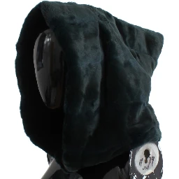 Green Weasel Fur Crochet Hood Scarf Hat
