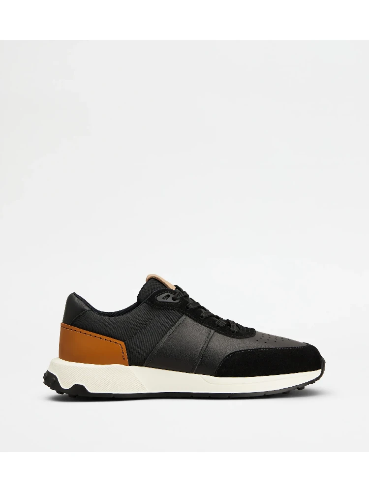 Leather and technical fabric sneakers