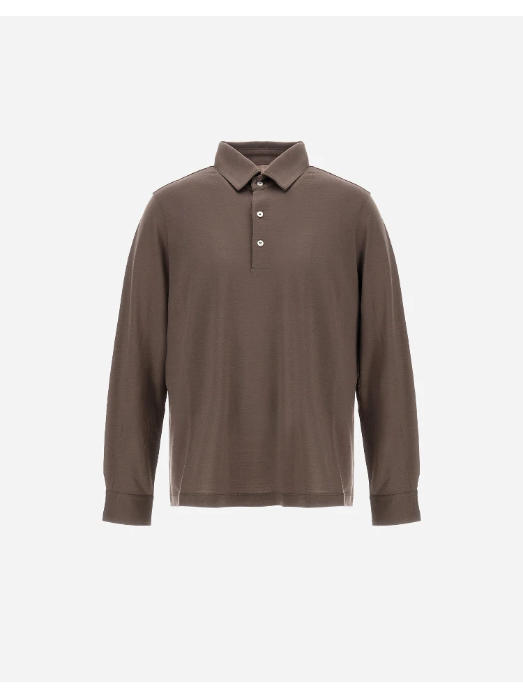 Wool polo shirt with long slevees