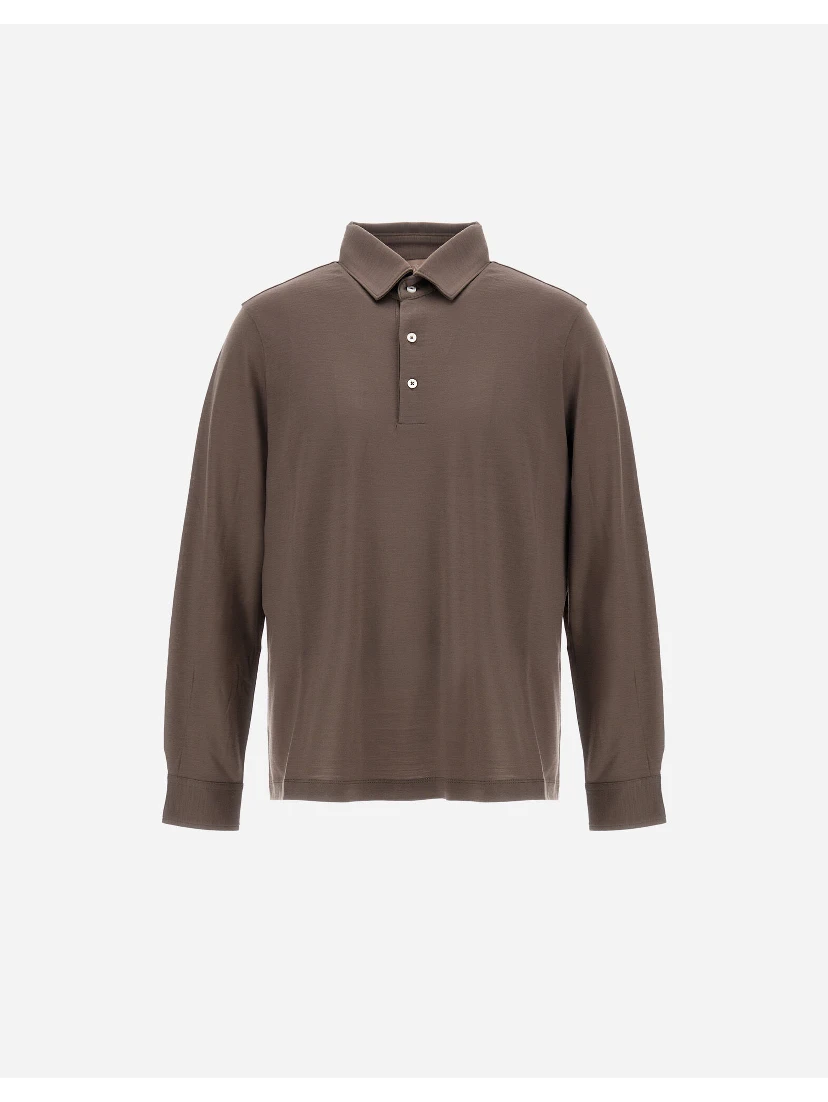 Wool polo shirt with long slevees