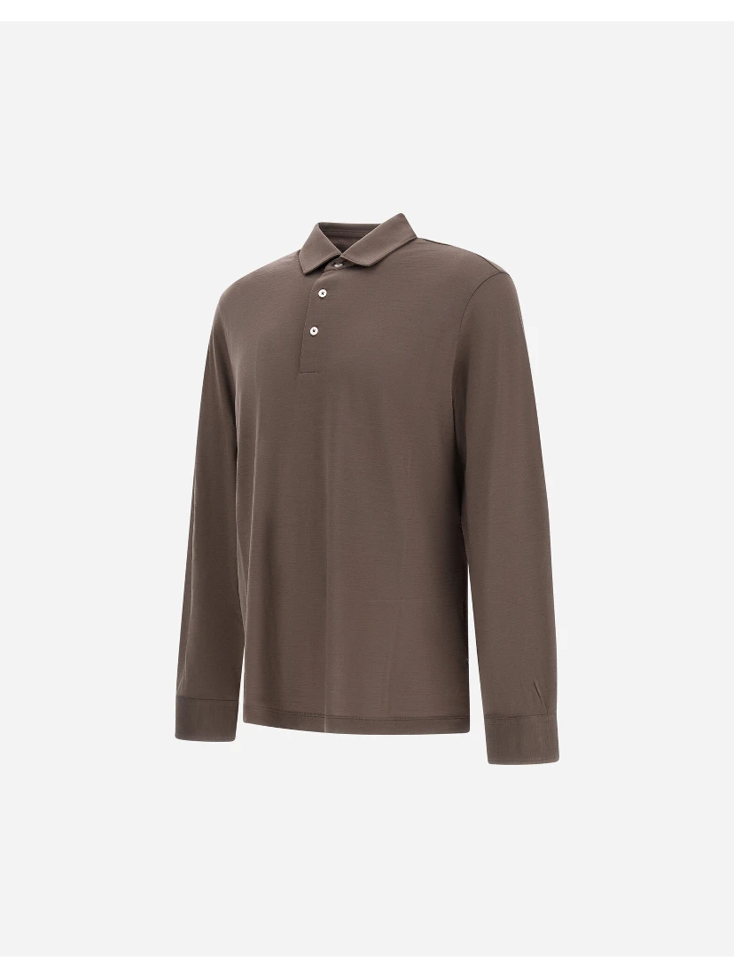 Wool polo shirt with long slevees