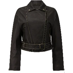 Leather jacket with belt