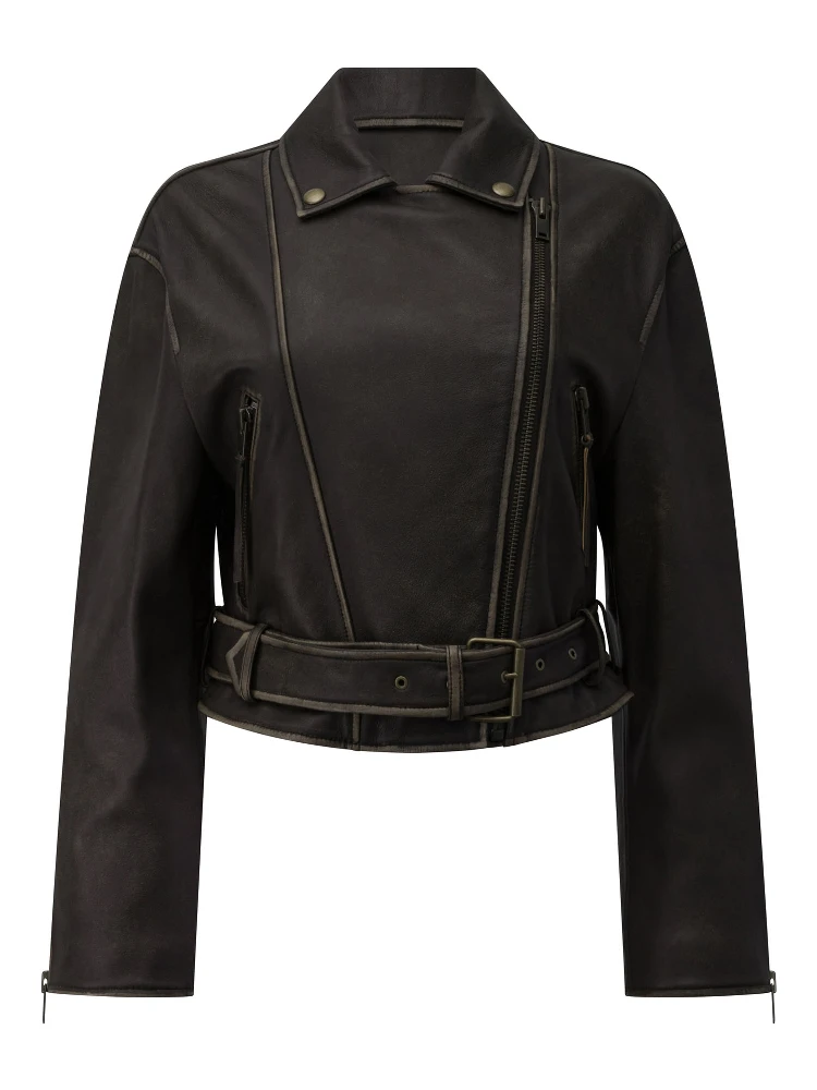 Leather jacket with belt