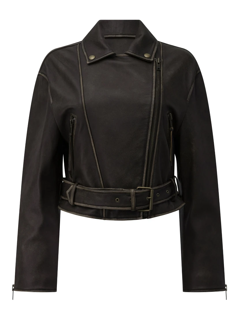 Leather jacket with belt
