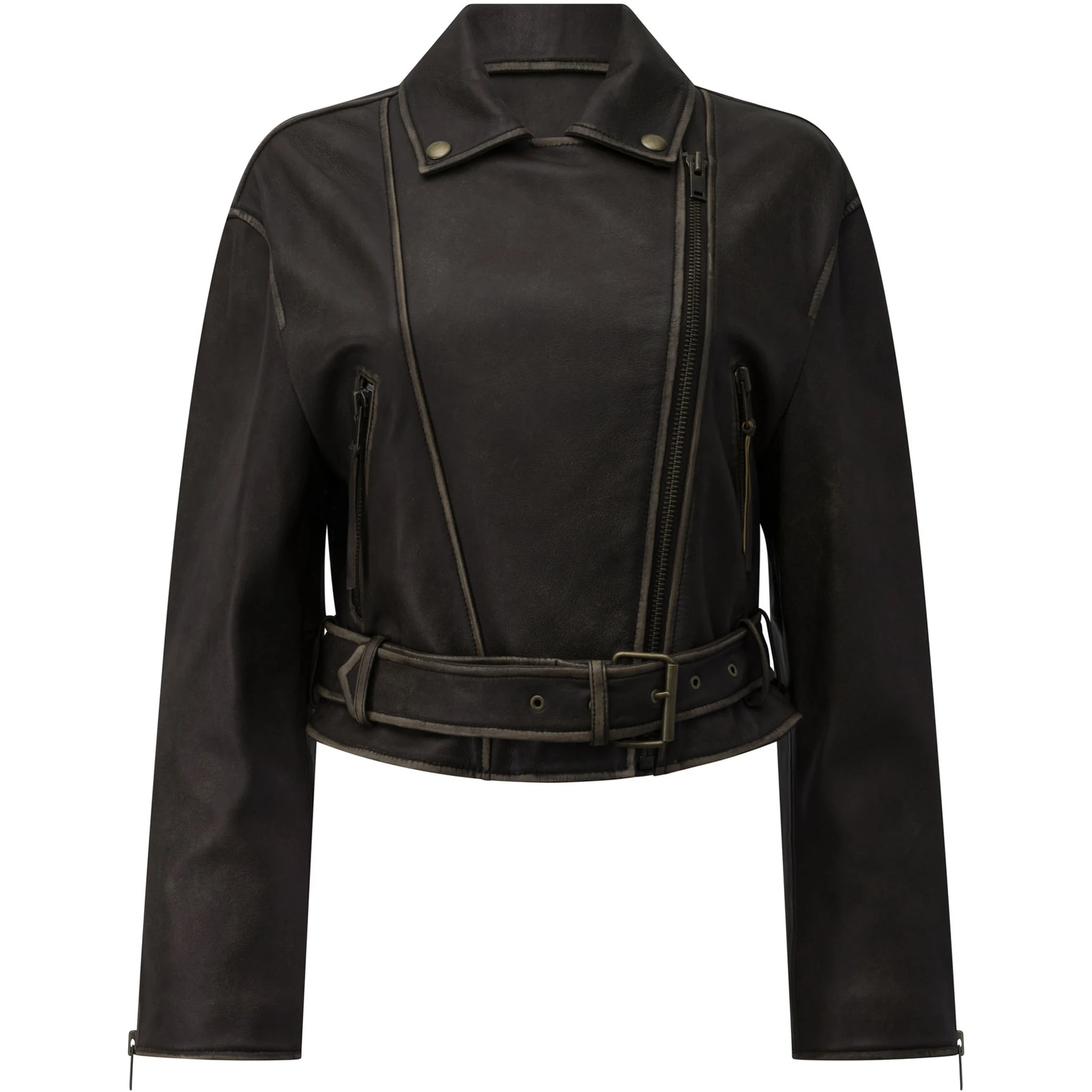 Leather jacket with belt