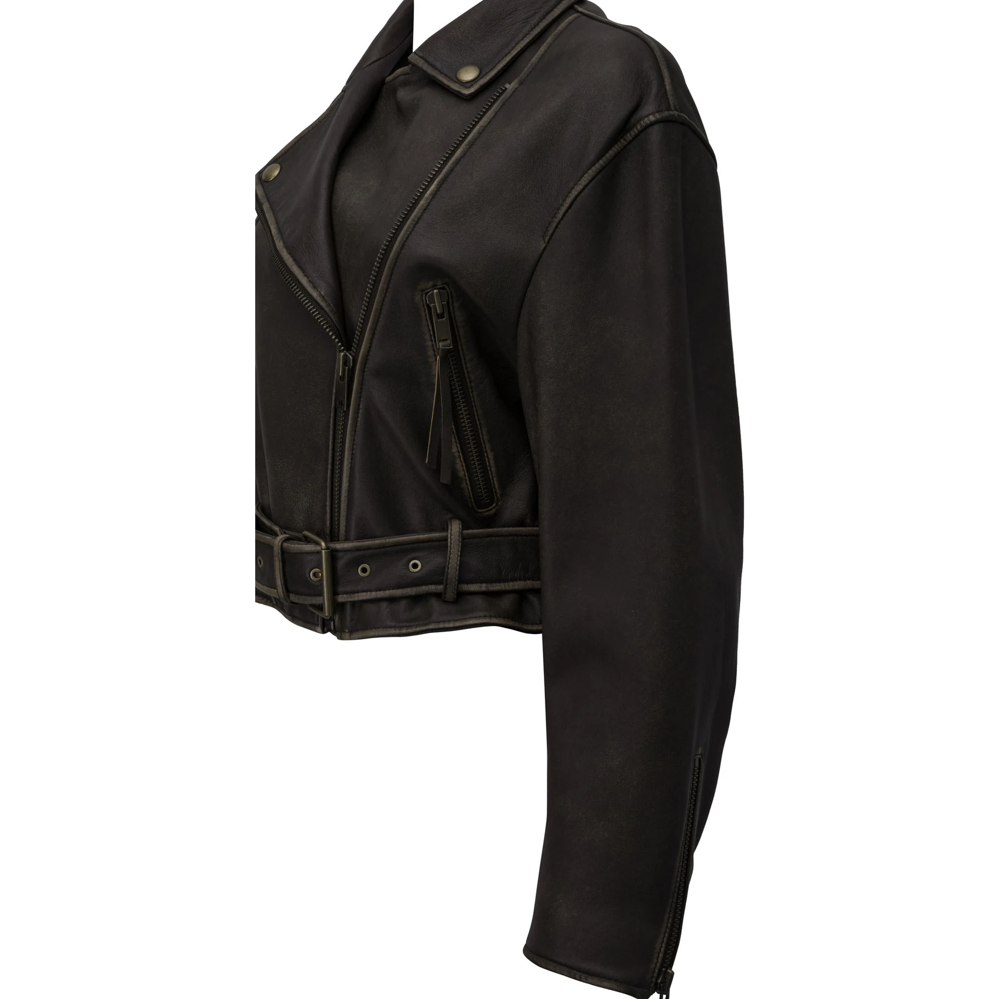 Leather jacket with belt