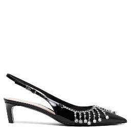 Patent Leather Pump With Crystal Chain In Black
