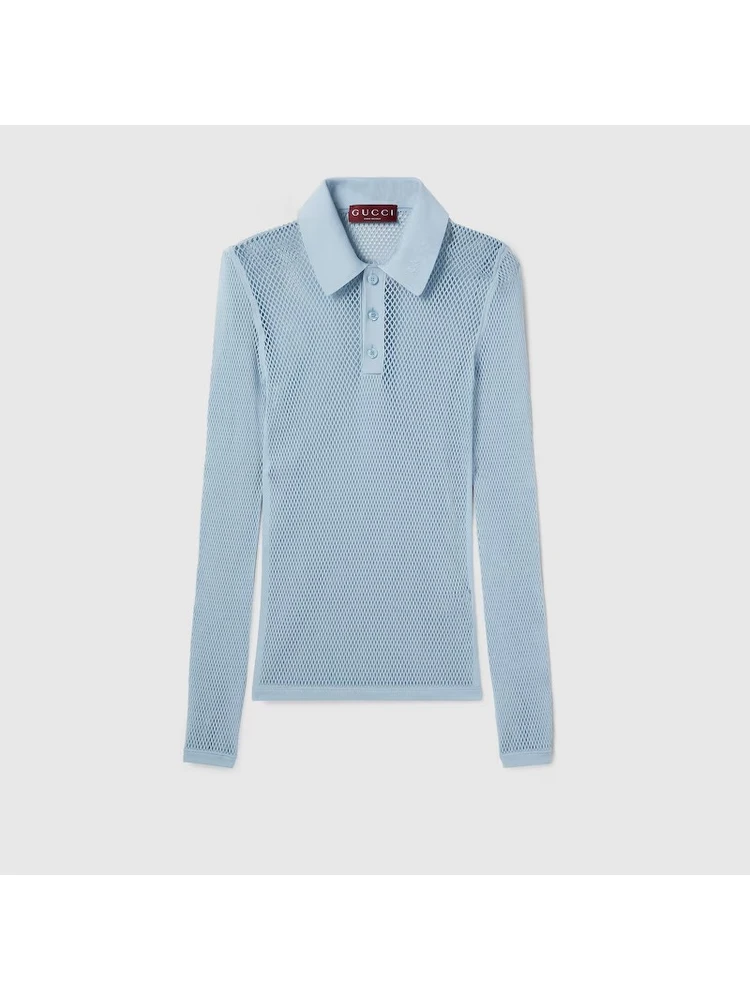 Embossed technical mesh polo shirt