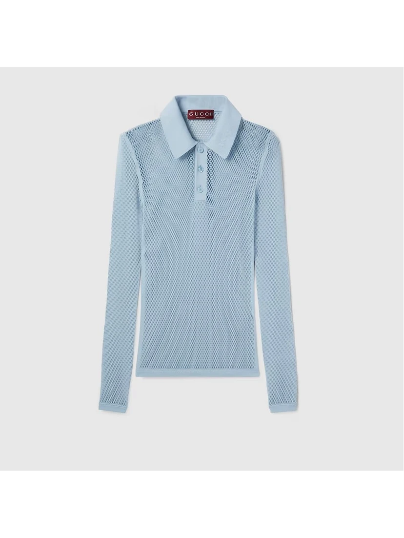 Embossed technical mesh polo shirt