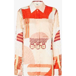 قميص بأزرار بنمط تجريدي