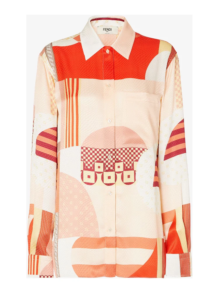 قميص بأزرار بنمط تجريدي