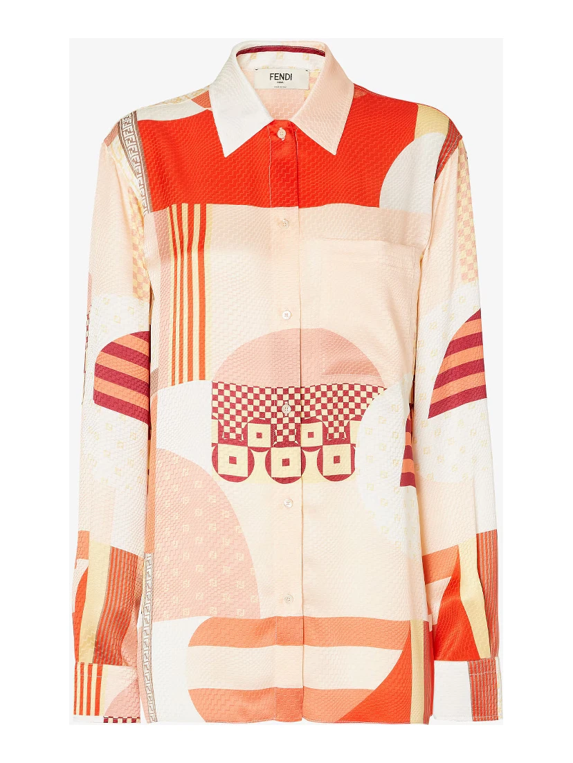 قميص بأزرار بنمط تجريدي