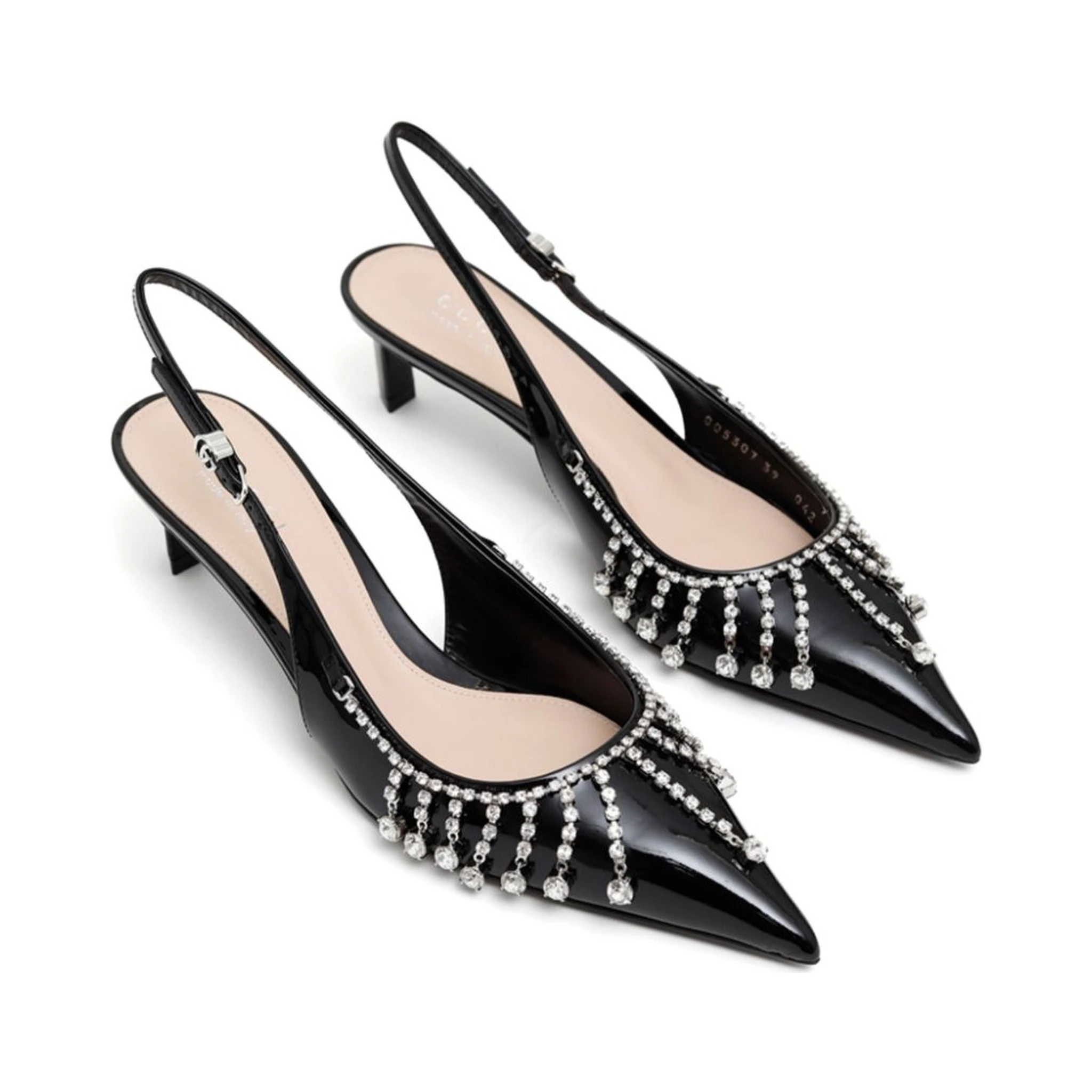 Patent Leather Pump With Crystal Chain In Black
