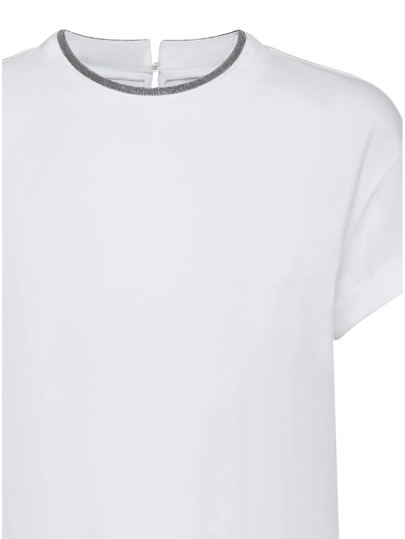 Cotton t-shirt with embroidery collar