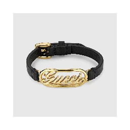 Leather bracelet with Gucci script