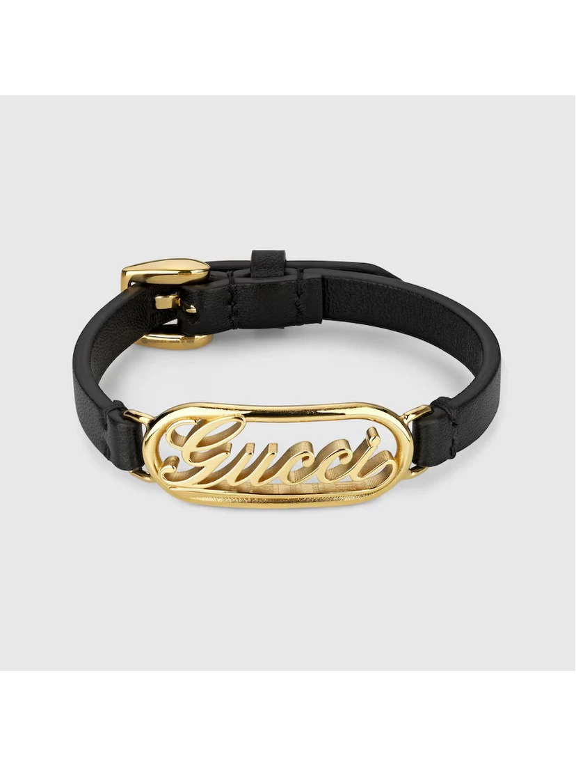 Leather bracelet with Gucci script