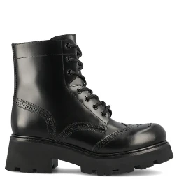 Triomphe logo leather lace-up ankle boots