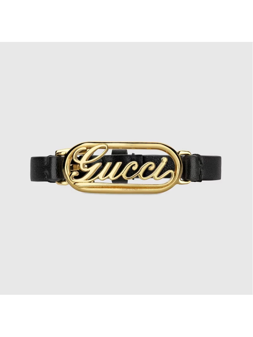 Leather bracelet with Gucci script