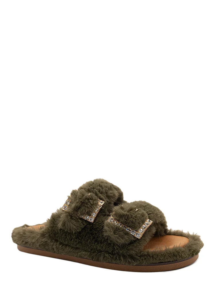 "Greta" eco fur slippers alternative