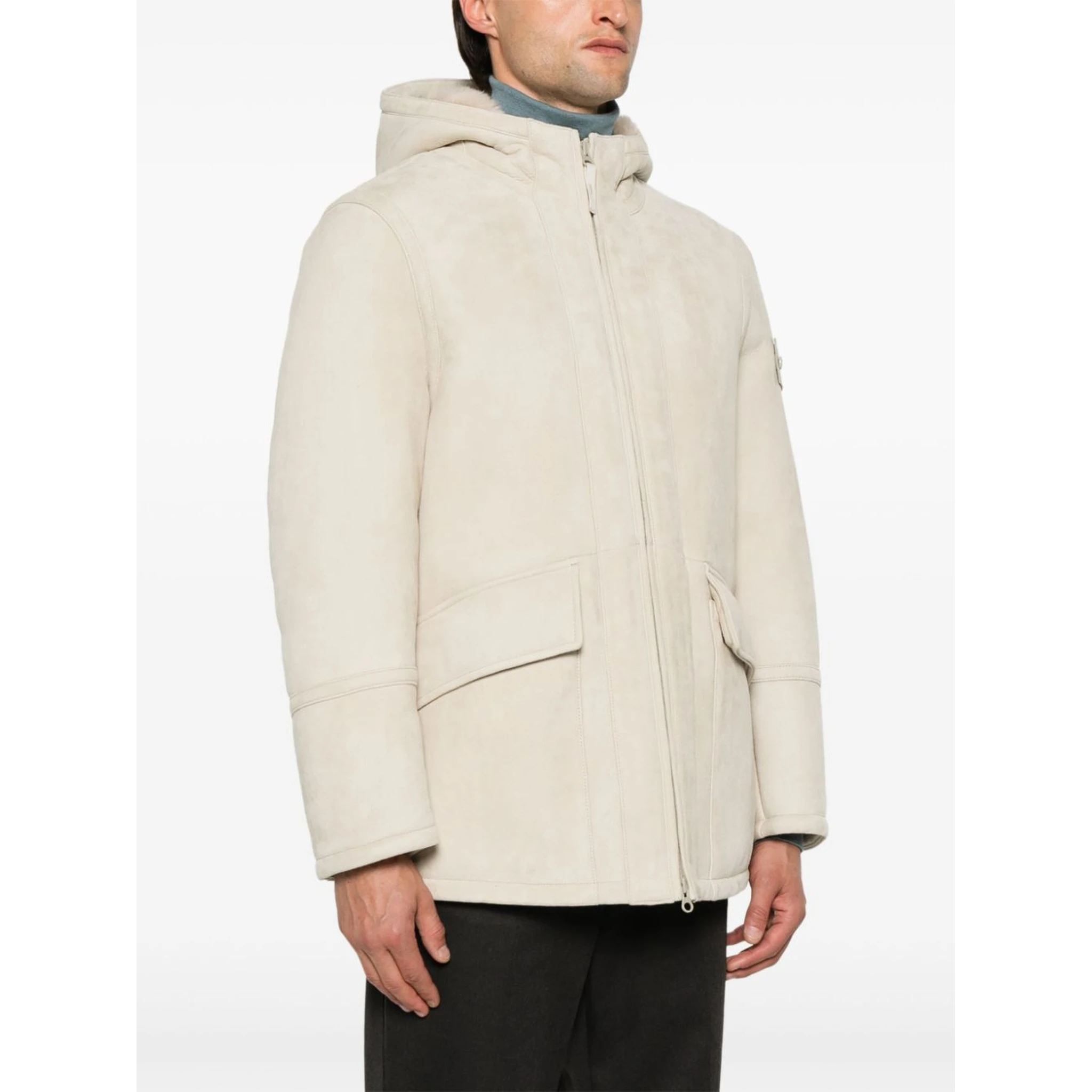 Suede jacket with hood