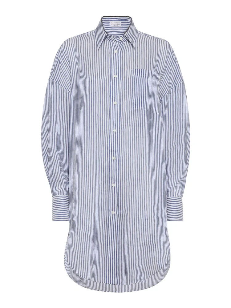 Long short in striped organza in linen and silk