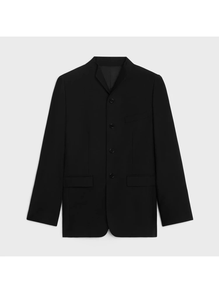 Jacket with diagonal wing collar in wool
