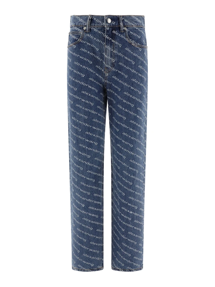 Jeans with logo crystal hotfix