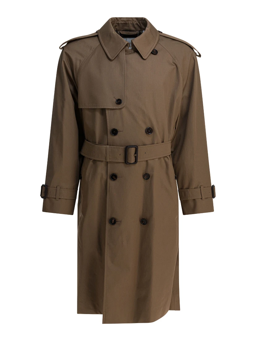Long gabardine trench coat