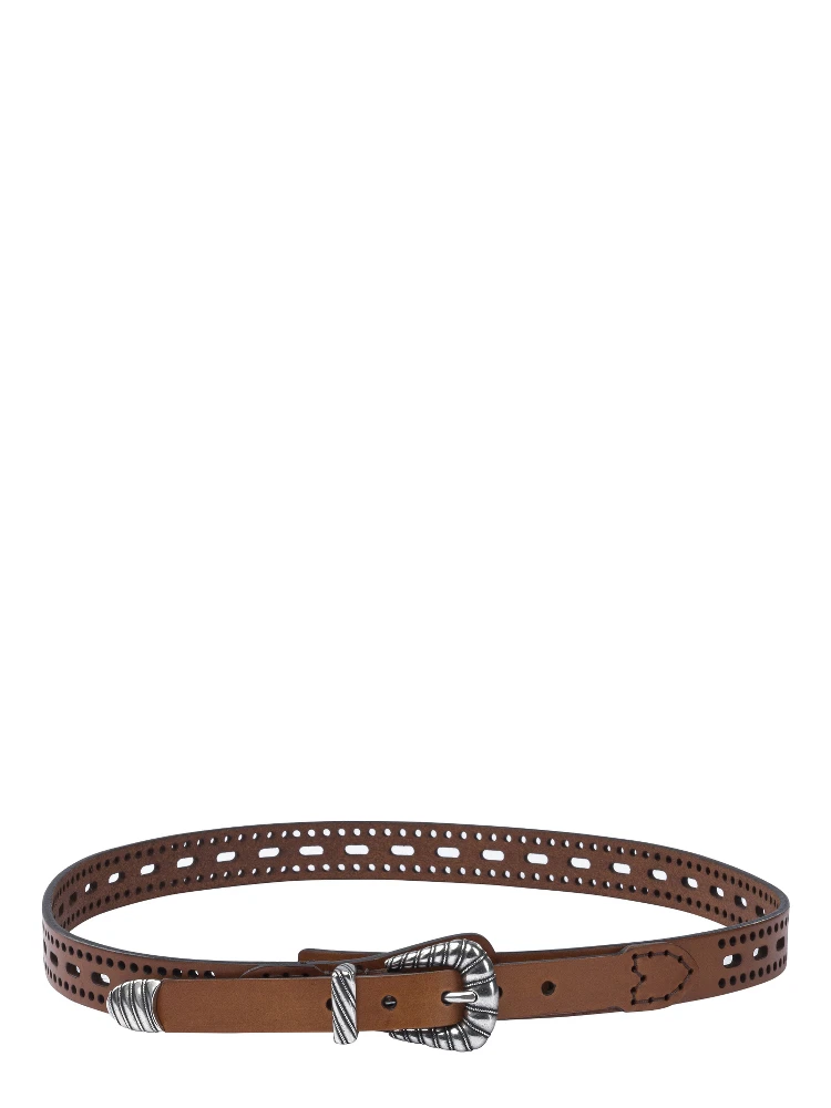 Leather belt with perforated details