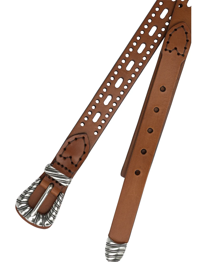 Leather belt with perforated details