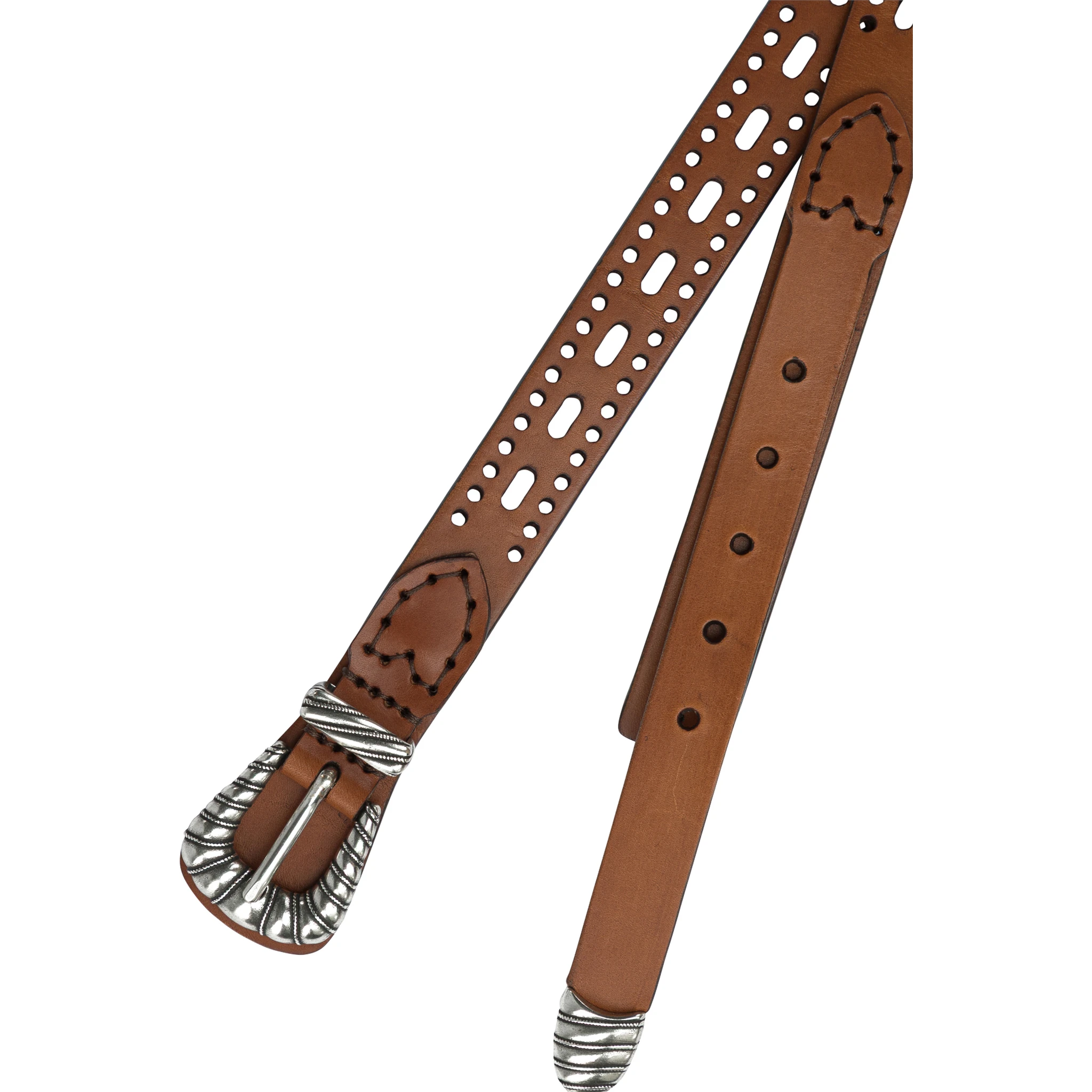 Leather belt with perforated details