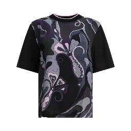 Cotton and silk crewneck T-shirt with print