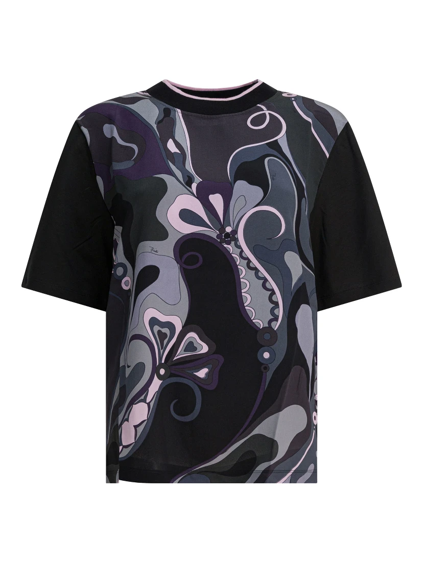 Cotton and silk crewneck T-shirt with print