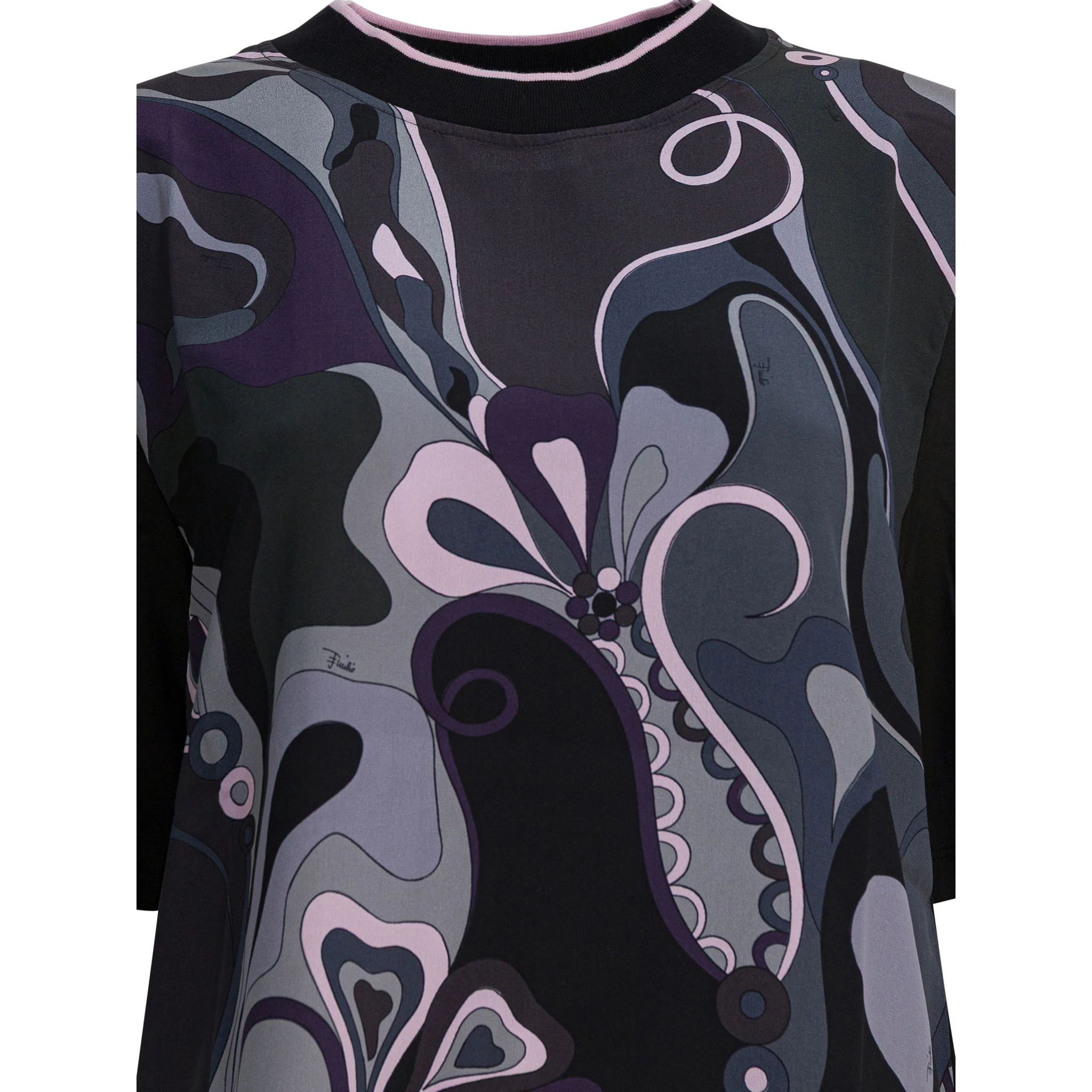 Cotton and silk crewneck T-shirt with print