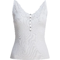 Ribbed tank top with lace neckline