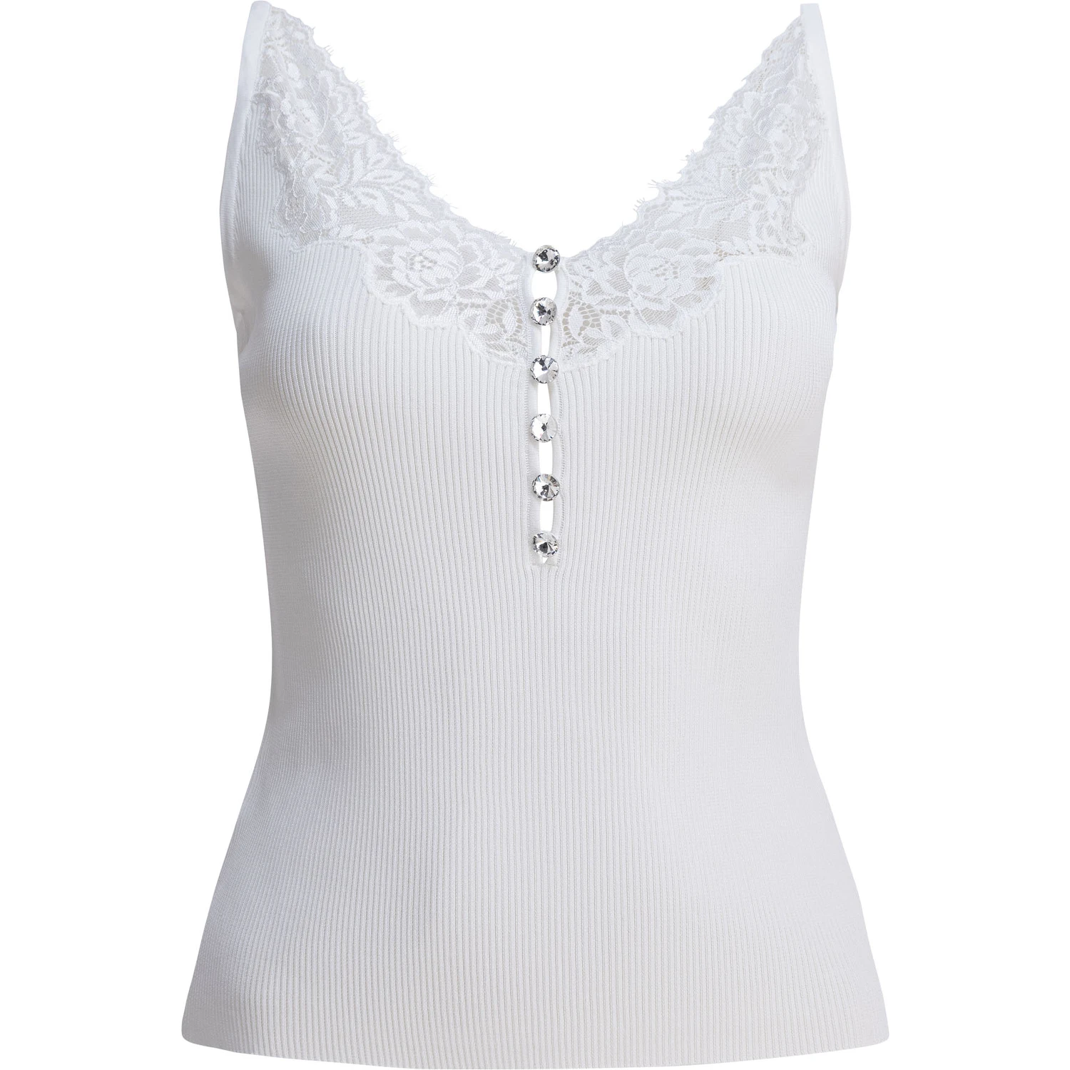 Ribbed tank top with lace neckline