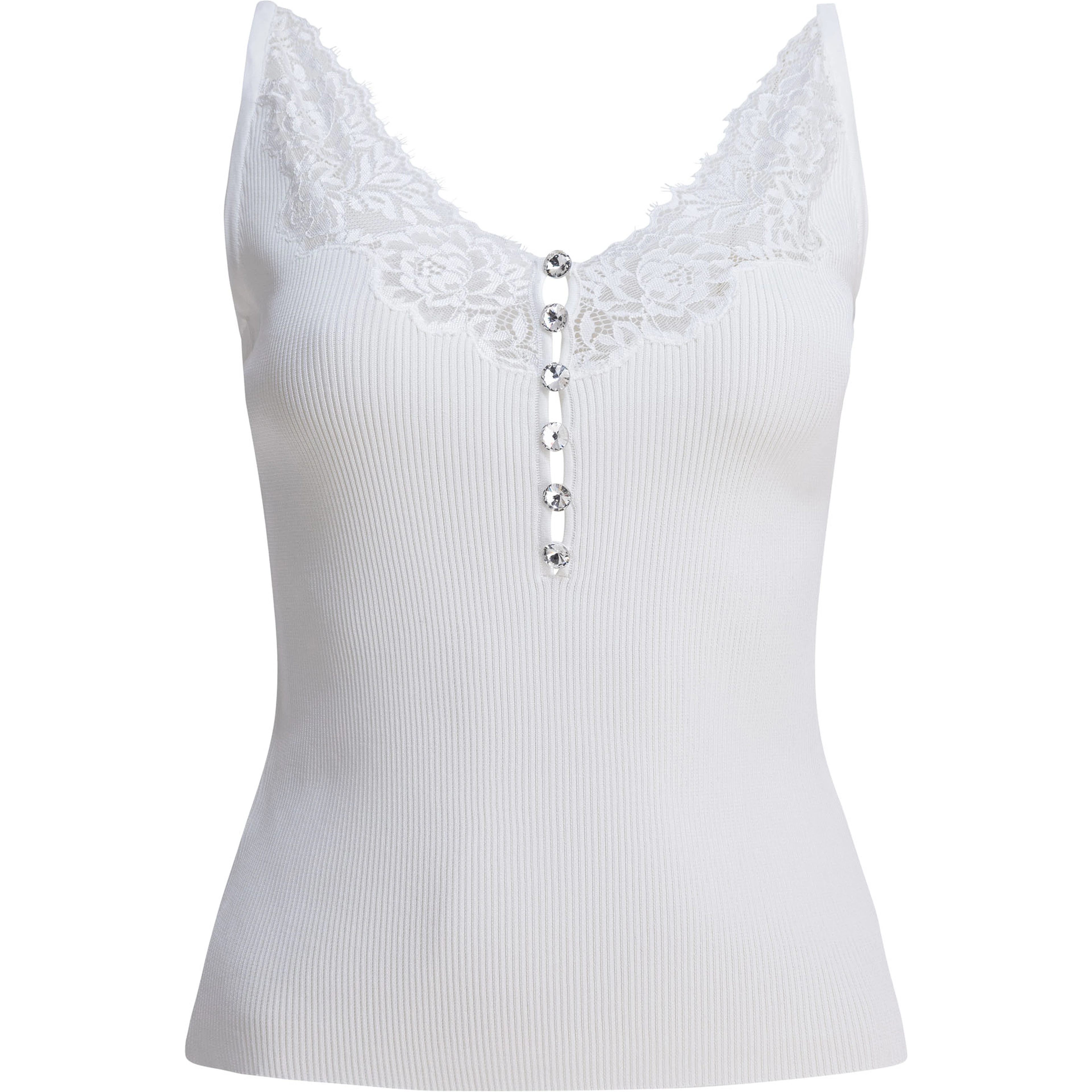Ribbed tank top with lace neckline