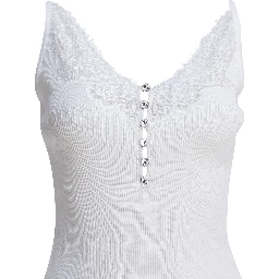 Ribbed tank top with lace neckline