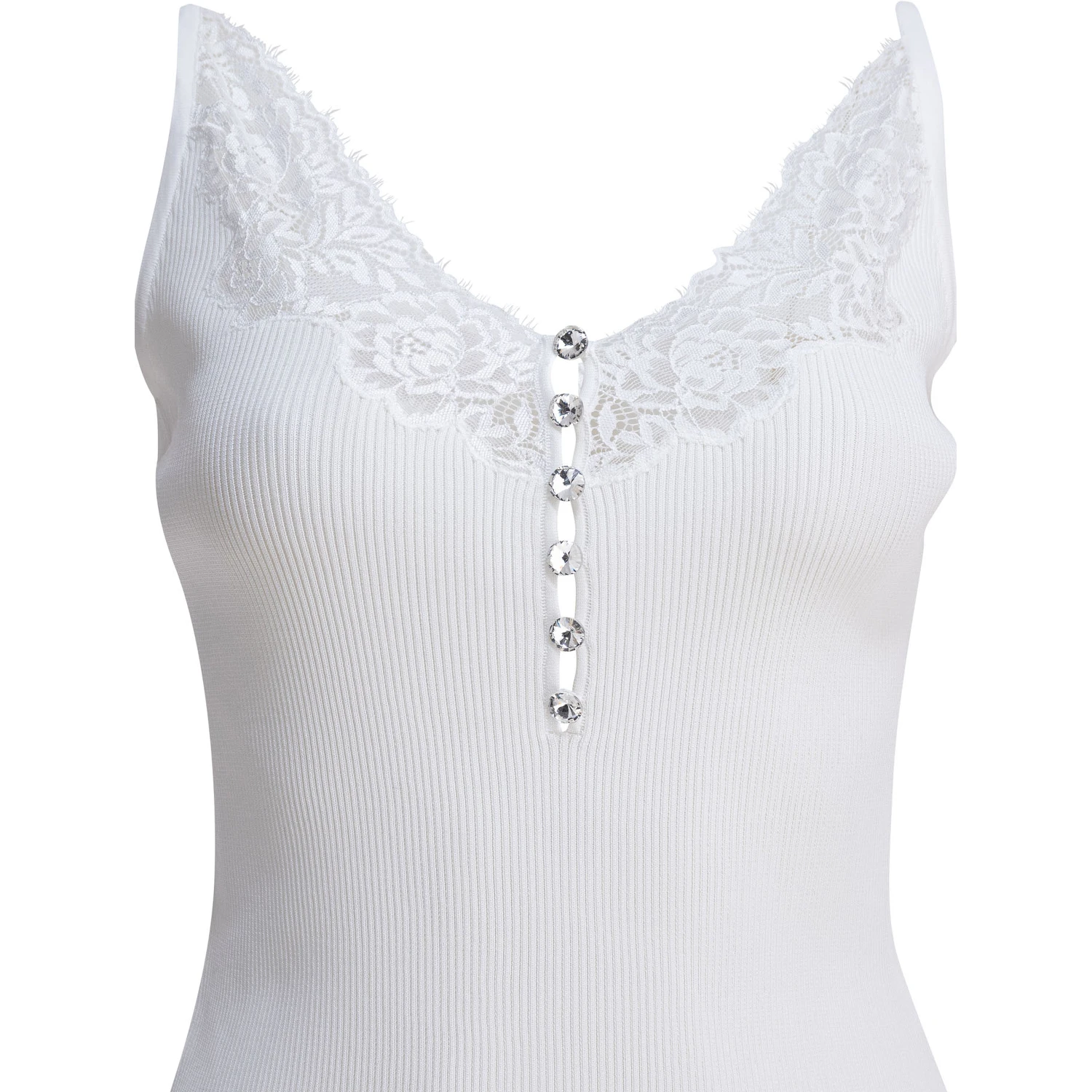 Ribbed tank top with lace neckline