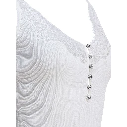 Ribbed tank top with lace neckline