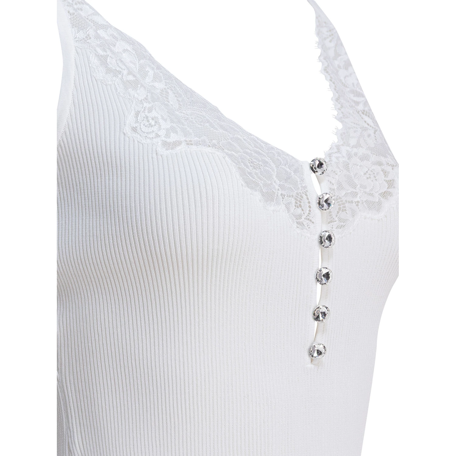 Ribbed tank top with lace neckline