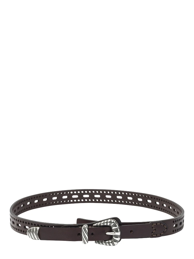 Leather belt with perforated details