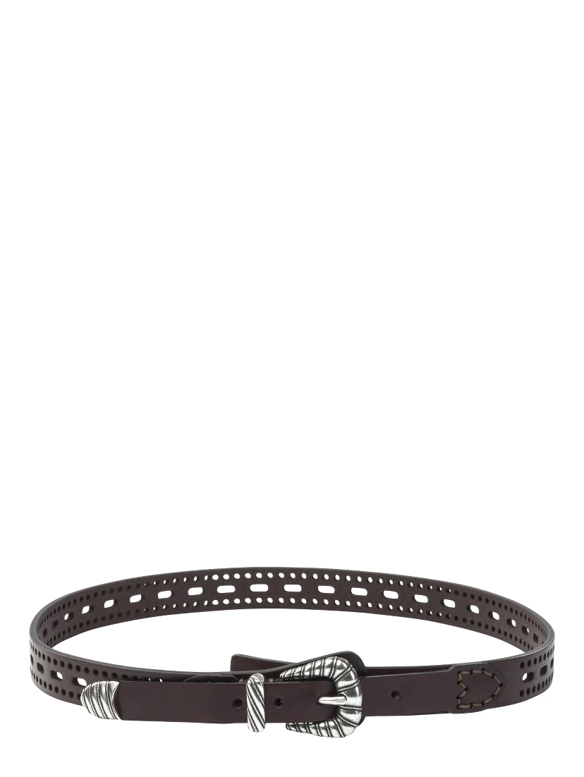Leather belt with perforated details