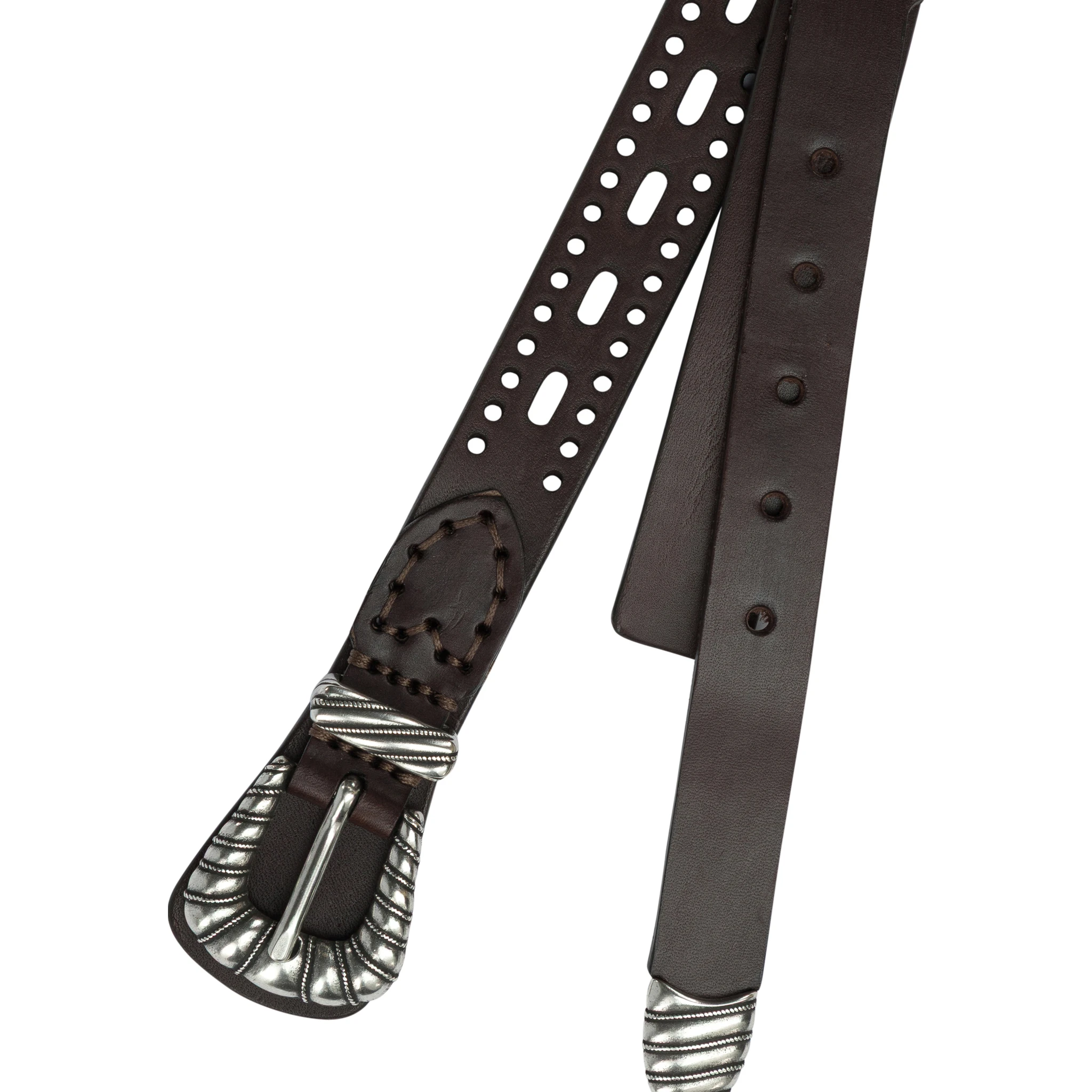 Leather belt with perforated details
