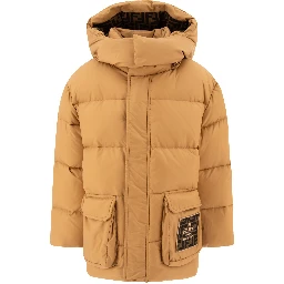 Down jacket with patch logo