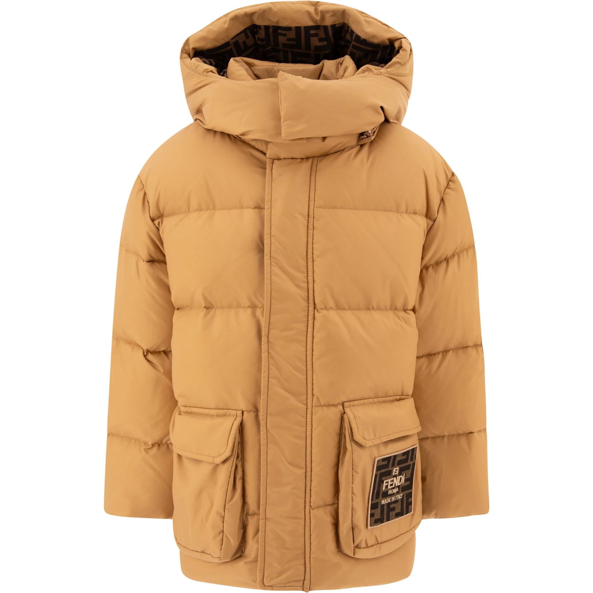 Down jacket with patch logo