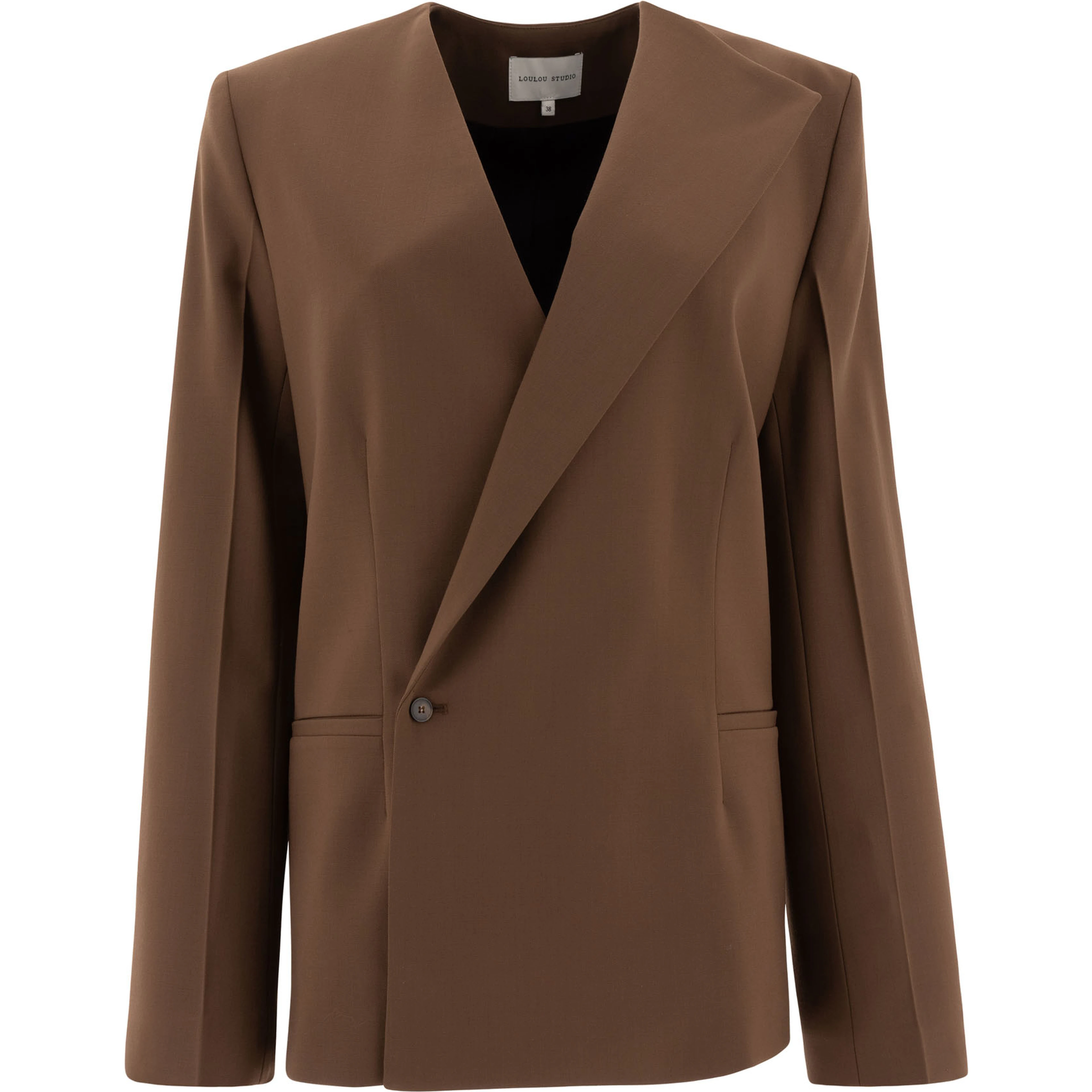 Asymmetrical wool twill blazer