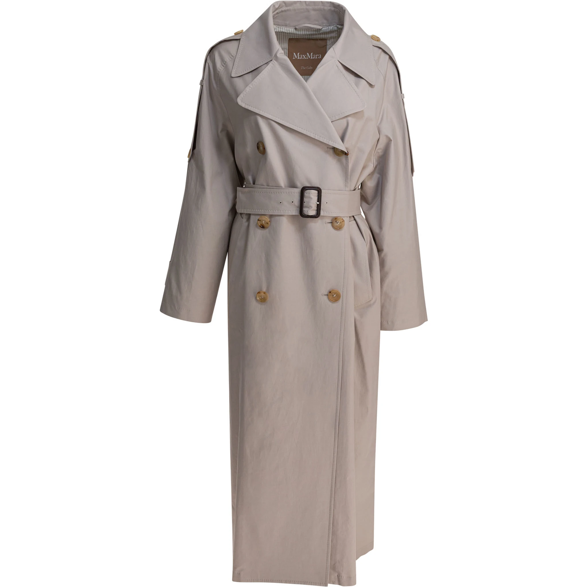 Double-breasted cotton twill trench coat