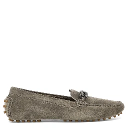 Suede loafers with jewel detailing