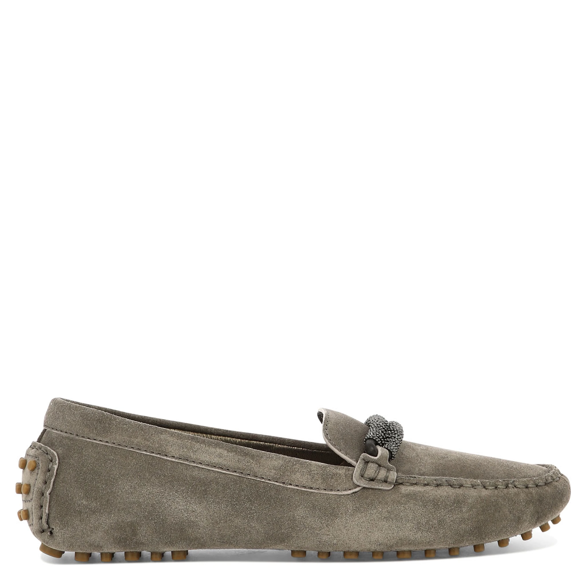 Suede loafers with jewel detailing